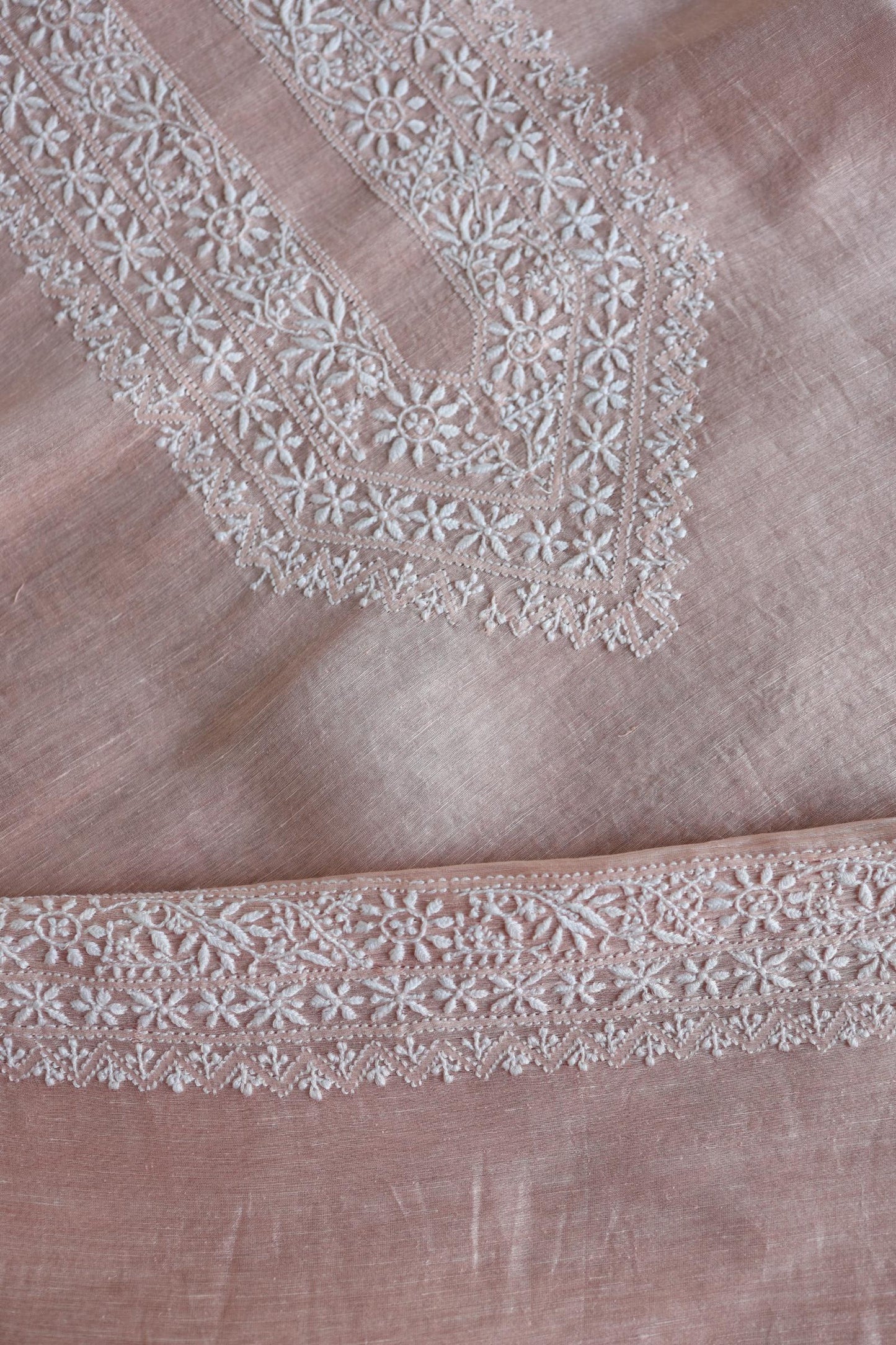Peach Shade Linen Chikankari Unstitched Men's Kurtas Fabric