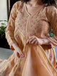 Peach Shade Malmal Mukaish Kamdani Heavy Sleeves Tux Chikankari Kurta Set