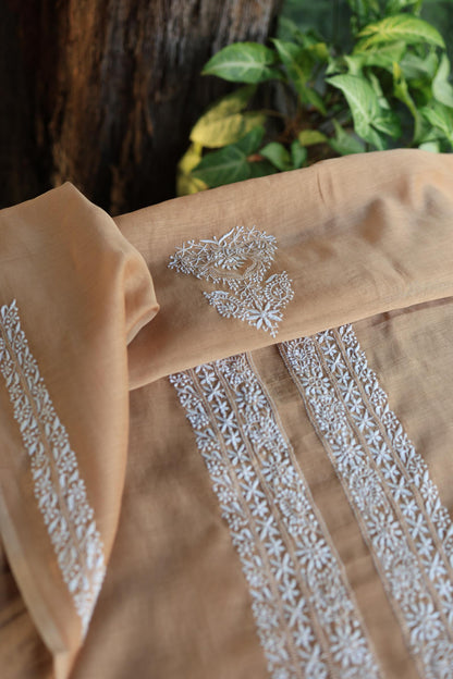 Peach Shade Mulmul Chikankari Unstitched Men's Kurtas Fabric