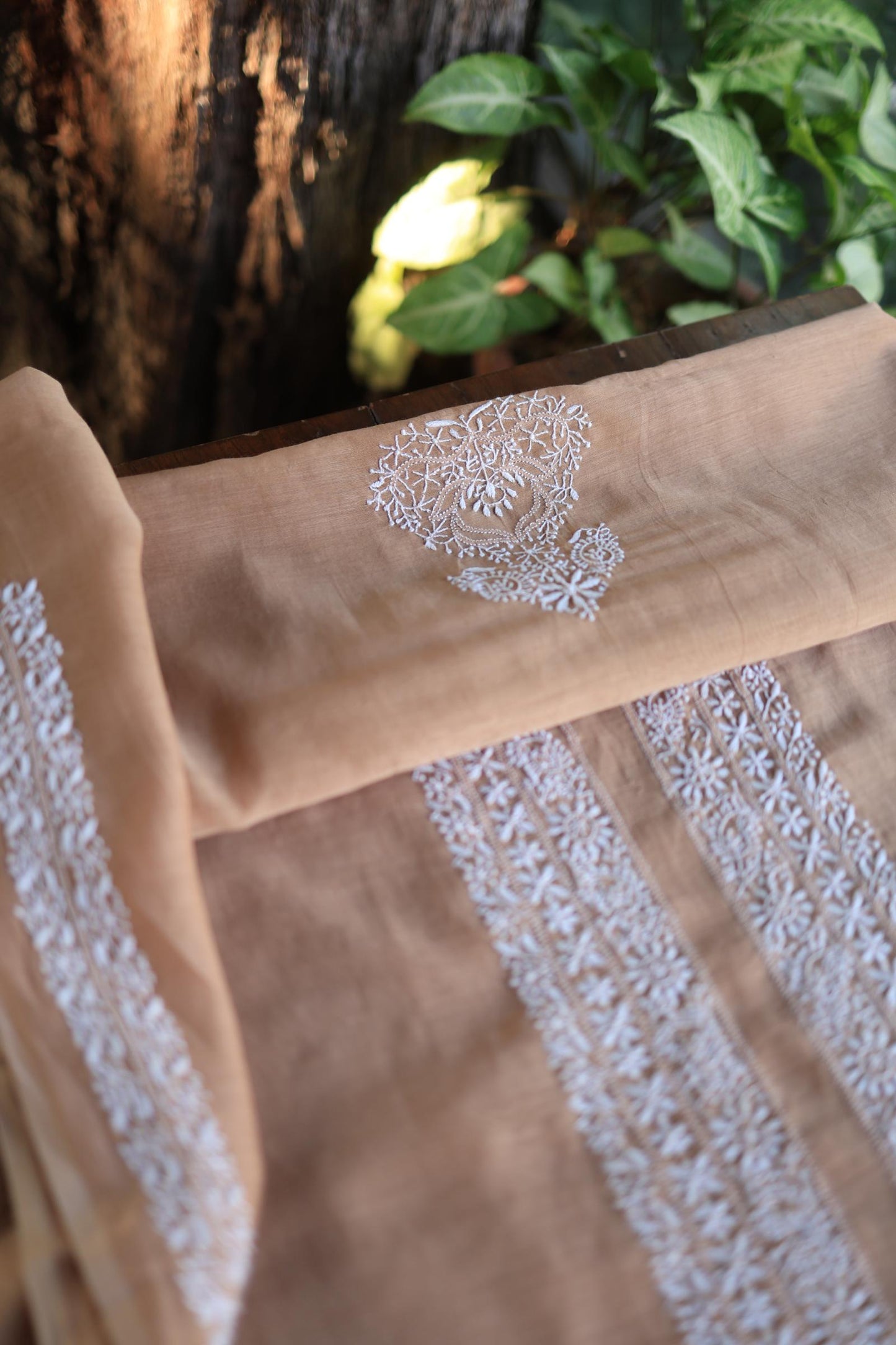 Peach Shade Mulmul Chikankari Unstitched Men's Kurtas Fabric