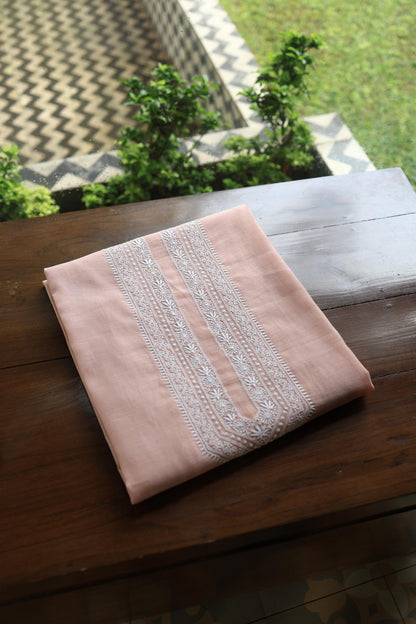 Peach Shade Mulmul Chikankari Unstitched Men's Kurtas Fabric