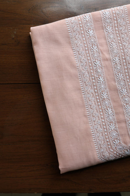 Peach Shade Mulmul Chikankari Unstitched Men's Kurtas Fabric