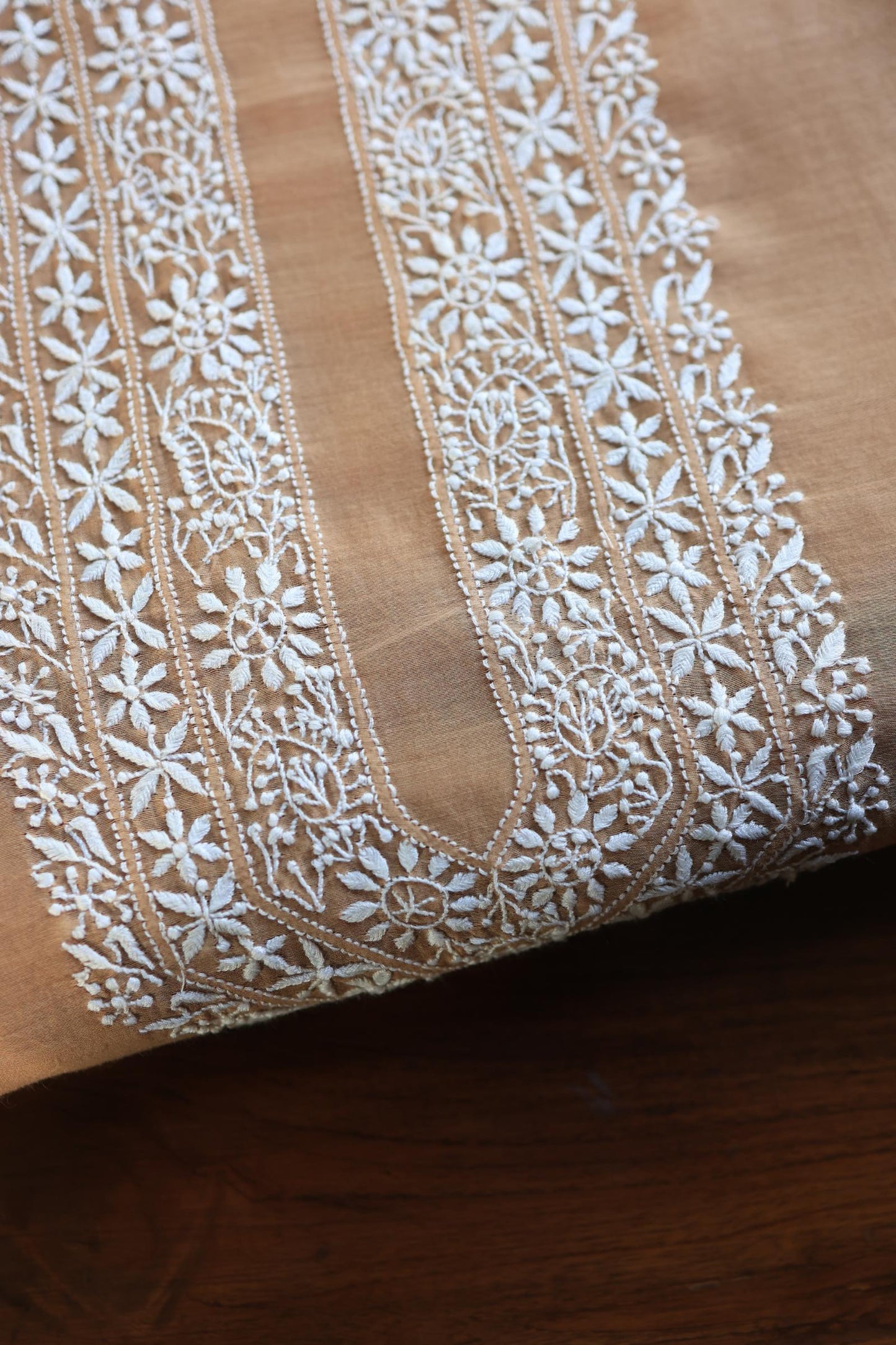 Peach Shade Mulmul Chikankari Unstitched Men's Kurtas Fabric