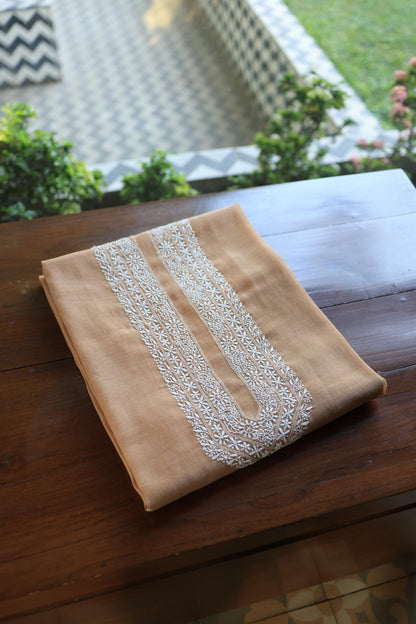 Peach Shade Mulmul Chikankari Unstitched Men's Kurtas Fabric