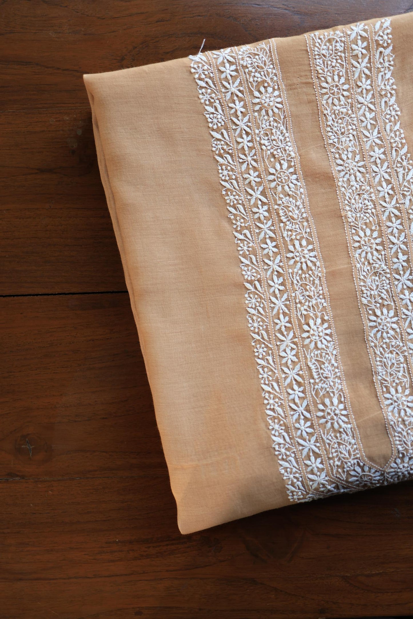 Peach Shade Mulmul Chikankari Unstitched Men's Kurtas Fabric