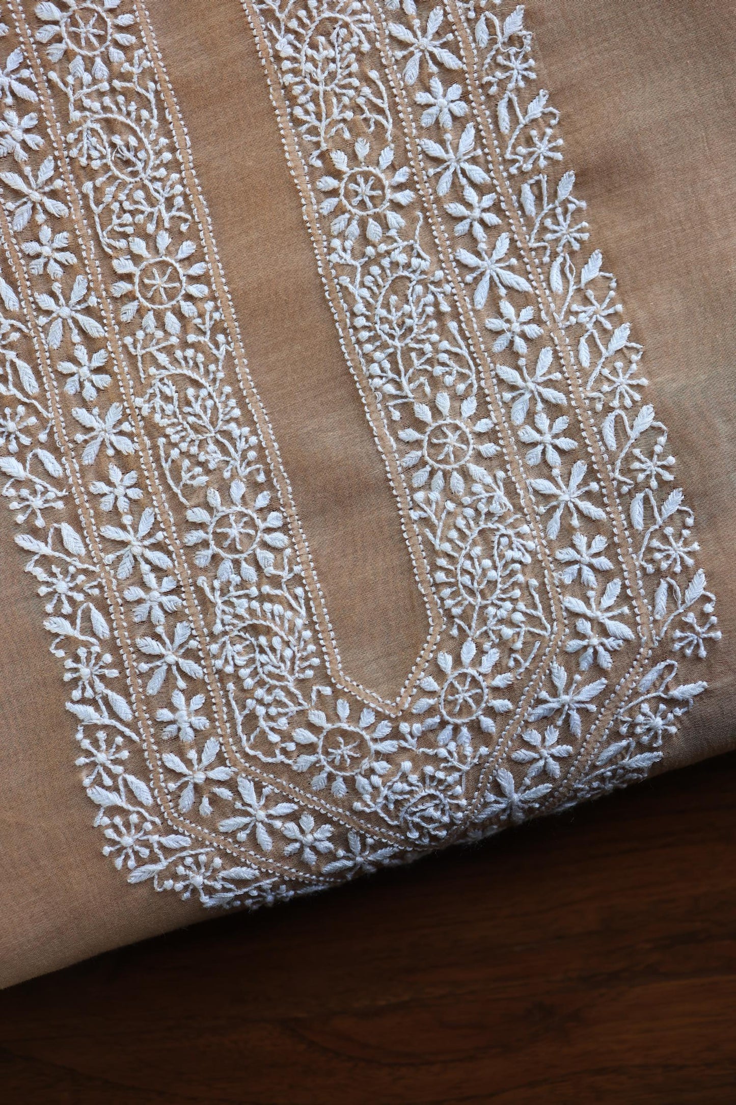 Peach Shade Mulmul Chikankari Unstitched Men's Kurtas Fabric