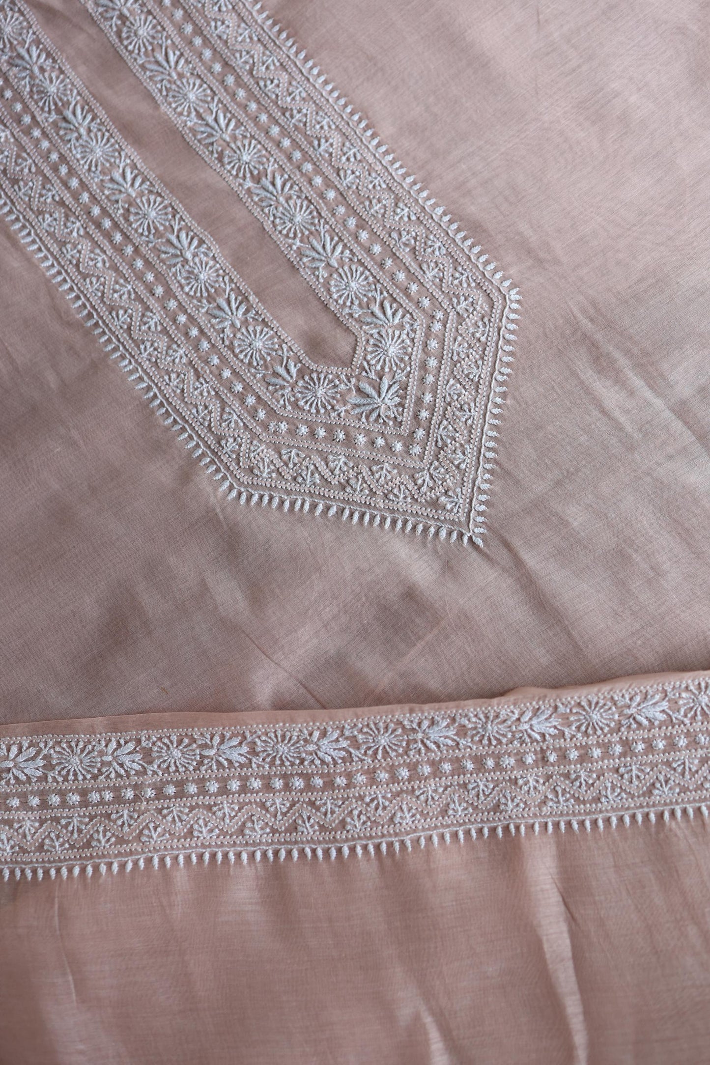 Peach Shade Mulmul Chikankari Unstitched Men's Kurtas Fabric