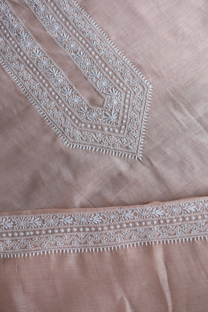 Peach Shade Mulmul Chikankari Unstitched Men's Kurtas Fabric