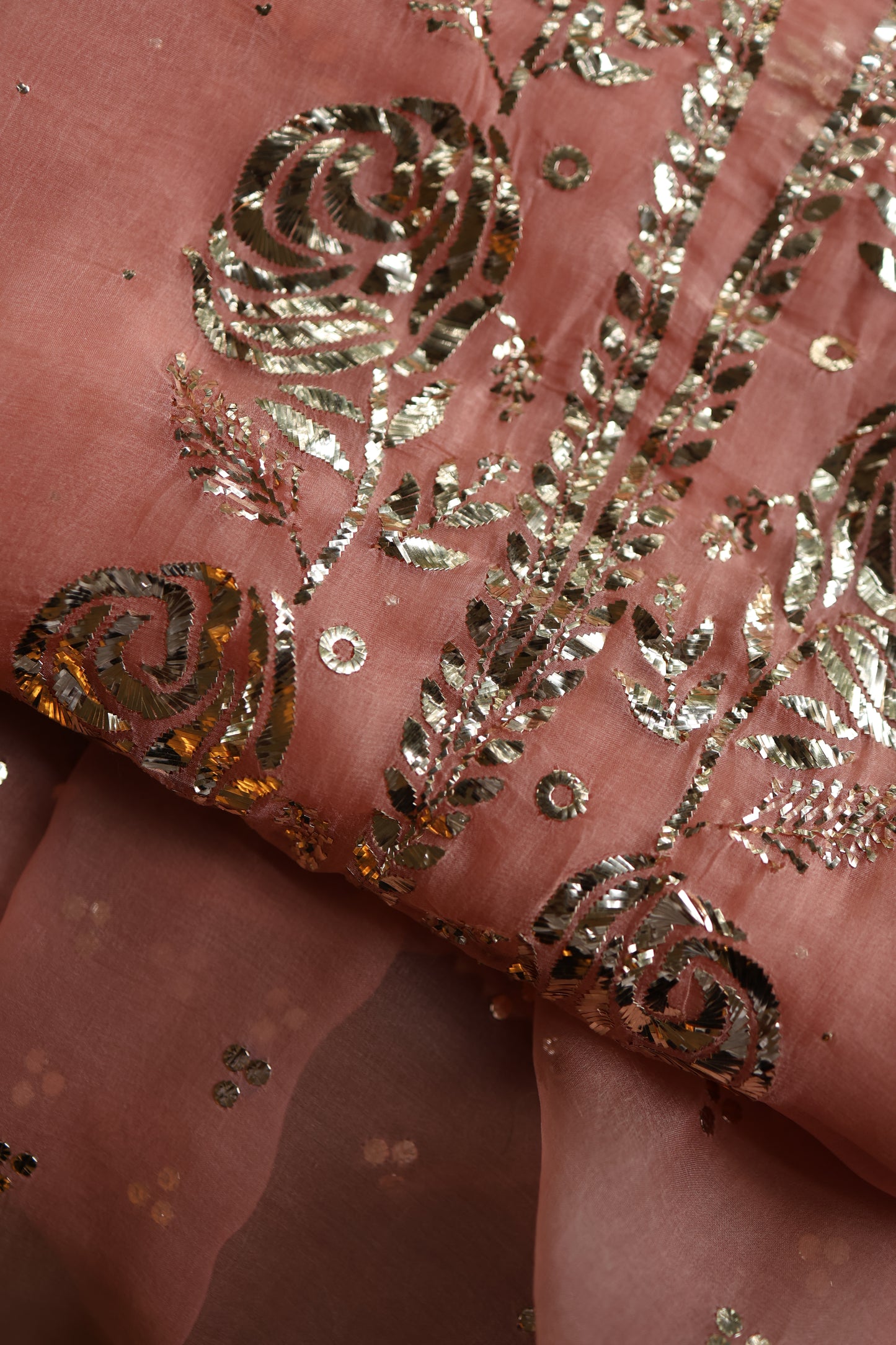 Peach Shade Noor Organza Silk Badla Unstitched Kurta Dupatta Set