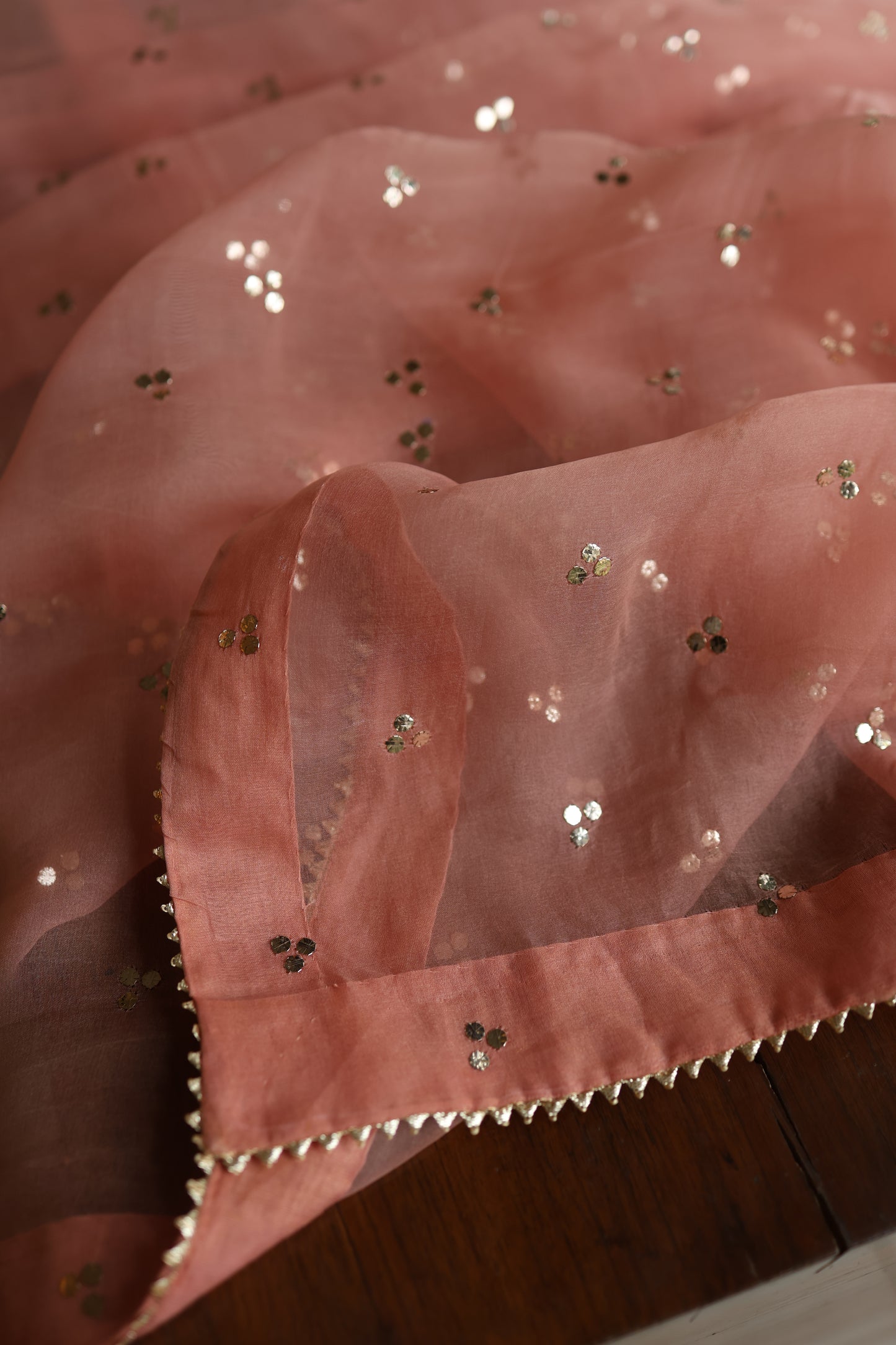 Peach Shade Noor Organza Silk Badla Unstitched Kurta Dupatta Set