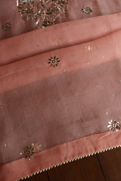 Peach Shade Noor Organza Silk Badla Unstitched Kurta Dupatta Set
