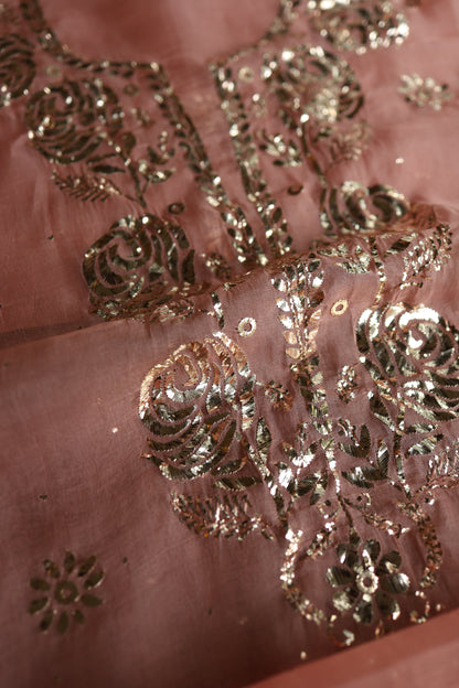 Peach Shade Noor Organza Silk Badla Unstitched Kurta Dupatta Set