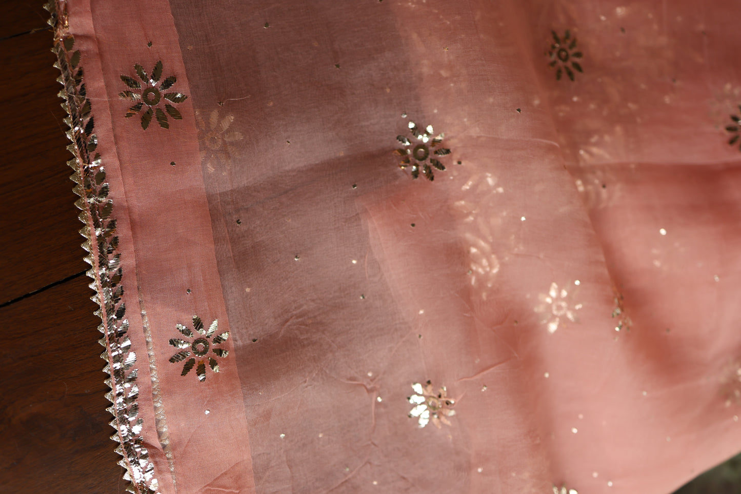 Peach Shade Noor Organza Silk Badla Unstitched Kurta Dupatta Set