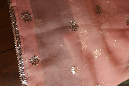 Peach Shade Noor Organza Silk Badla Unstitched Kurta Dupatta Set