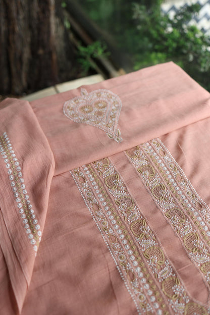 Peach Shade Shade Unisex Chikankari Bengal Muslin Kurta