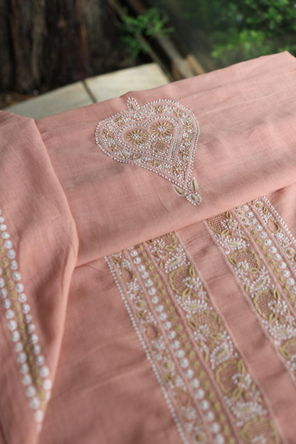 Peach Shade Shade Unisex Chikankari Bengal Muslin Kurta