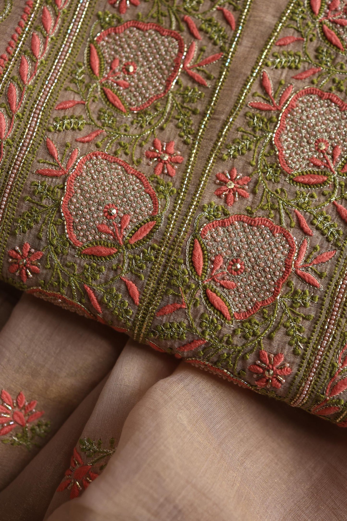 Peach Shade Tissue Silk Chikankari Unstitched FabricP
