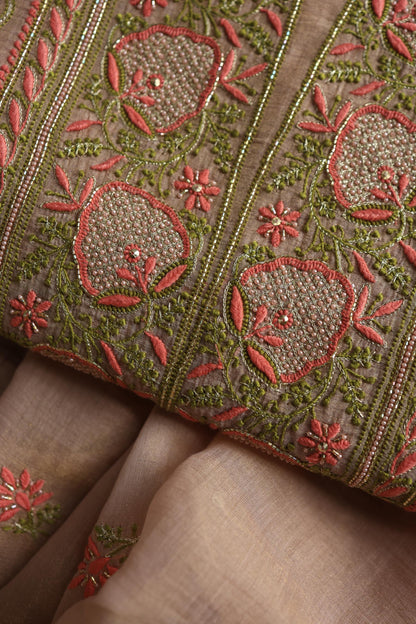 Peach Shade Tissue Silk Chikankari Unstitched FabricP
