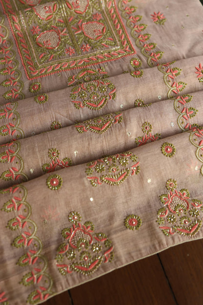Peach Shade Tissue Silk Chikankari Unstitched FabricP