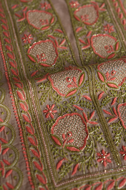 Peach Shade Tissue Silk Chikankari Unstitched FabricP