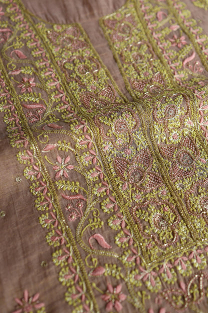 Peach Shade Tissue Silk Chikankari Unstitched Fabric