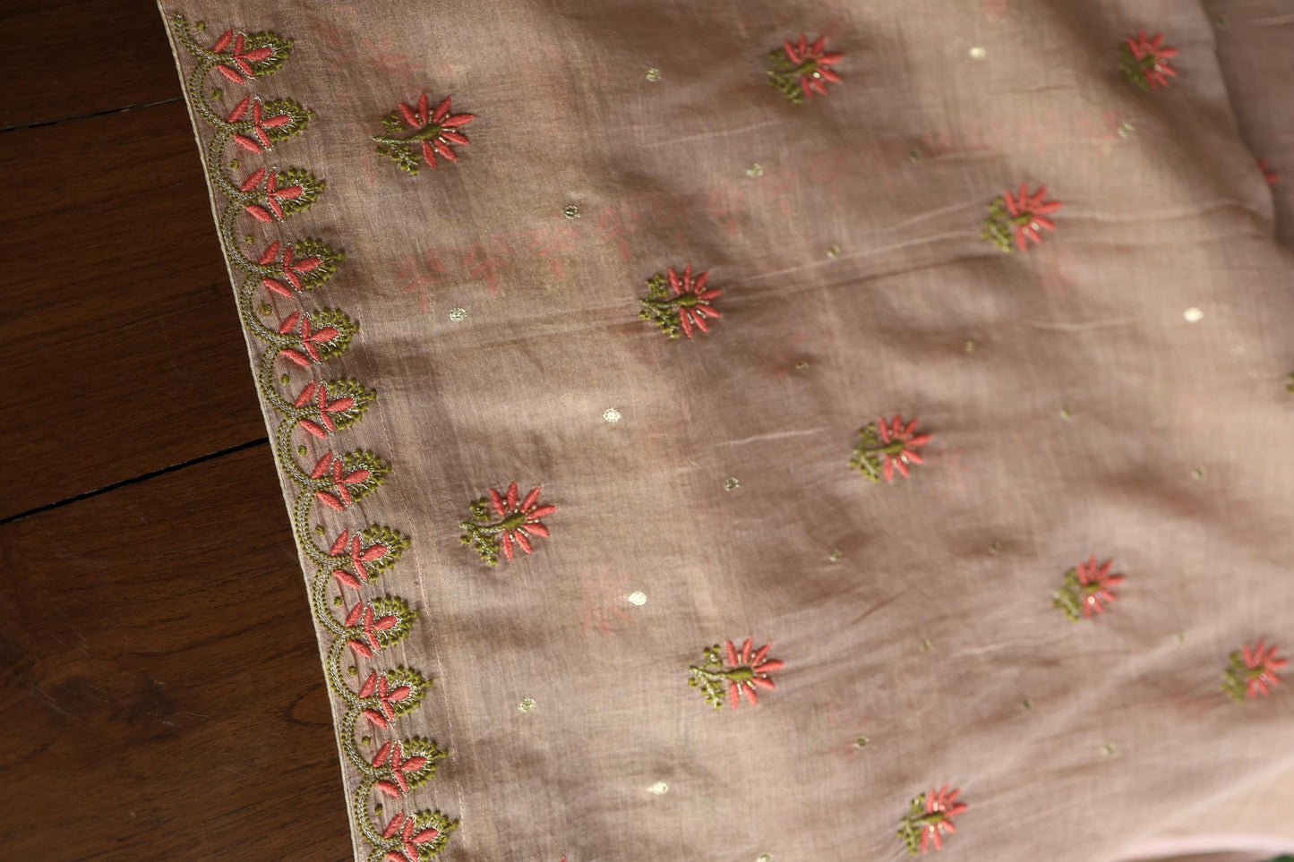 Peach Shade Tissue Silk Chikankari Unstitched FabricP