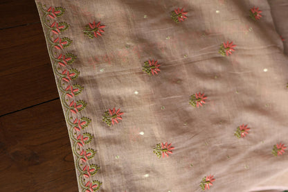 Peach Shade Tissue Silk Chikankari Unstitched FabricP