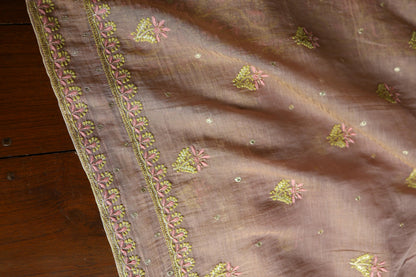 Peach Shade Tissue Silk Chikankari Unstitched Fabric