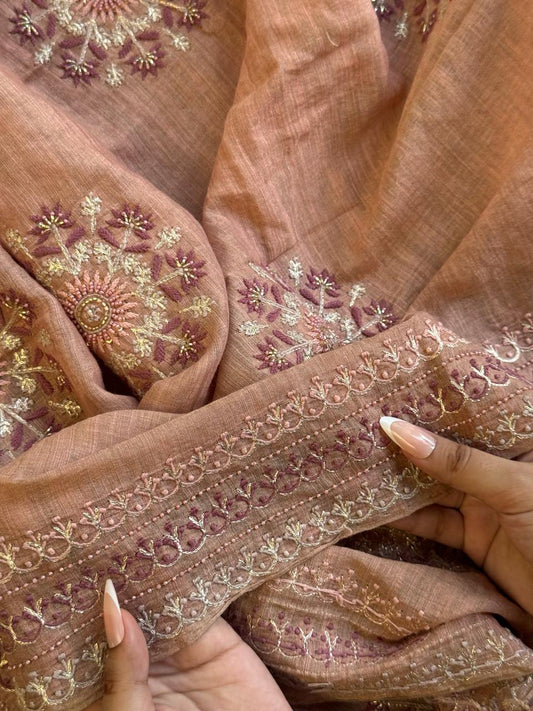 Peach Tissue Silk Fine Chikankari Boota Dupatta