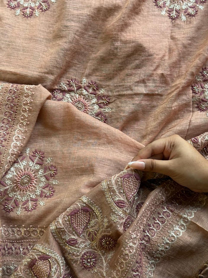 Peach Tissue Silk Fine Chikankari Boota Dupatta