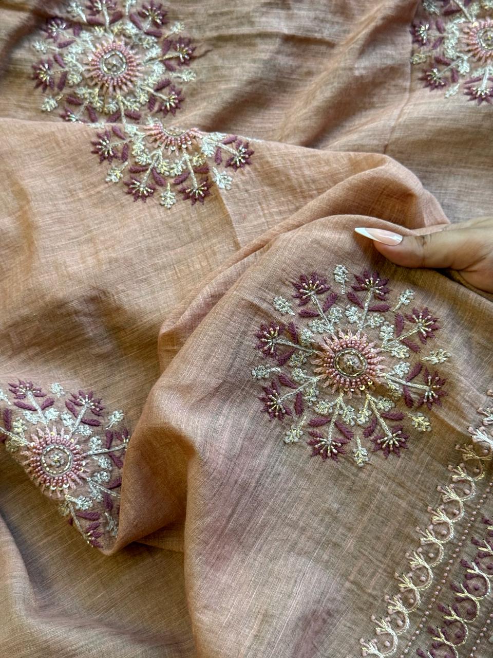 Peach Tissue Silk Fine Chikankari Boota Dupatta