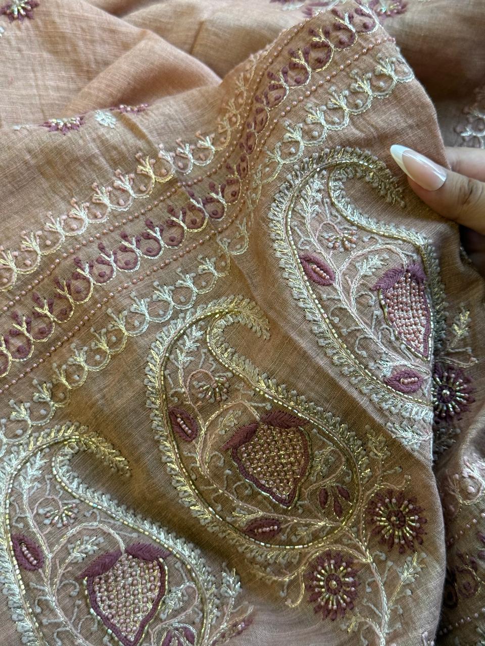 Peach Tissue Silk Fine Chikankari Boota Dupatta