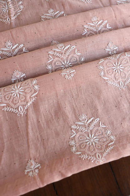 Peach Fine Chikankari With Kamdani Work Unstitched Fabric