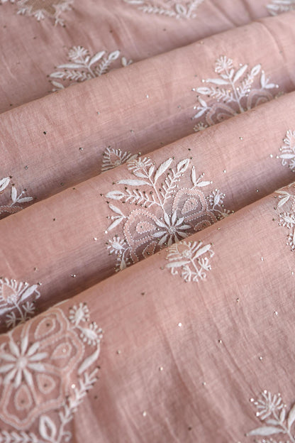Peach Fine Chikankari With Kamdani Work Unstitched Fabric