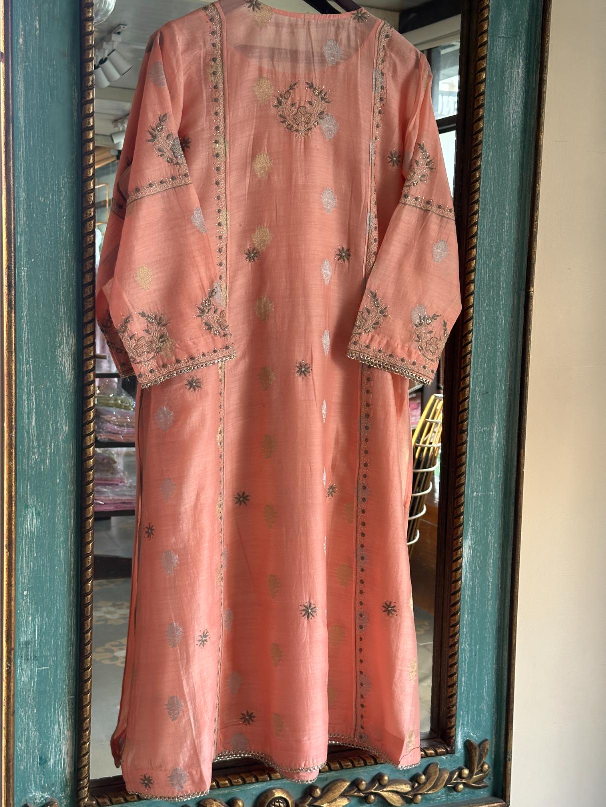 Peach Zari Chanderi Chikankari Ready to Wear Tunics