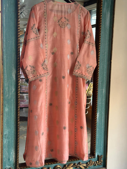 Peach Zari Chanderi Chikankari Ready to Wear Tunics