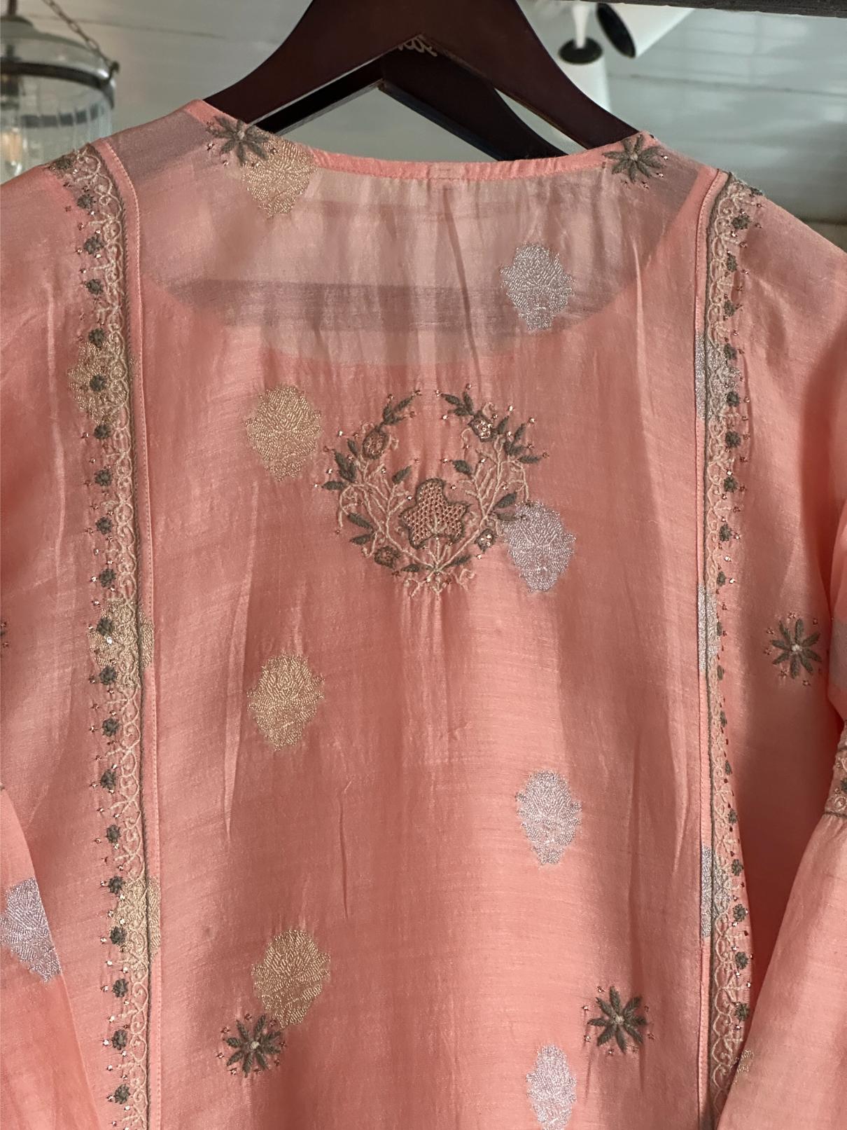 Peach Zari Chanderi Chikankari Ready to Wear Tunics