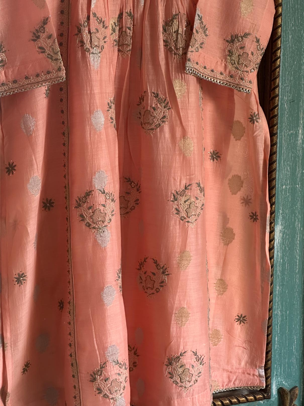 Peach Zari Chanderi Chikankari Ready to Wear Tunics
