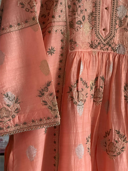 Peach Zari Chanderi Chikankari Ready to Wear Tunics
