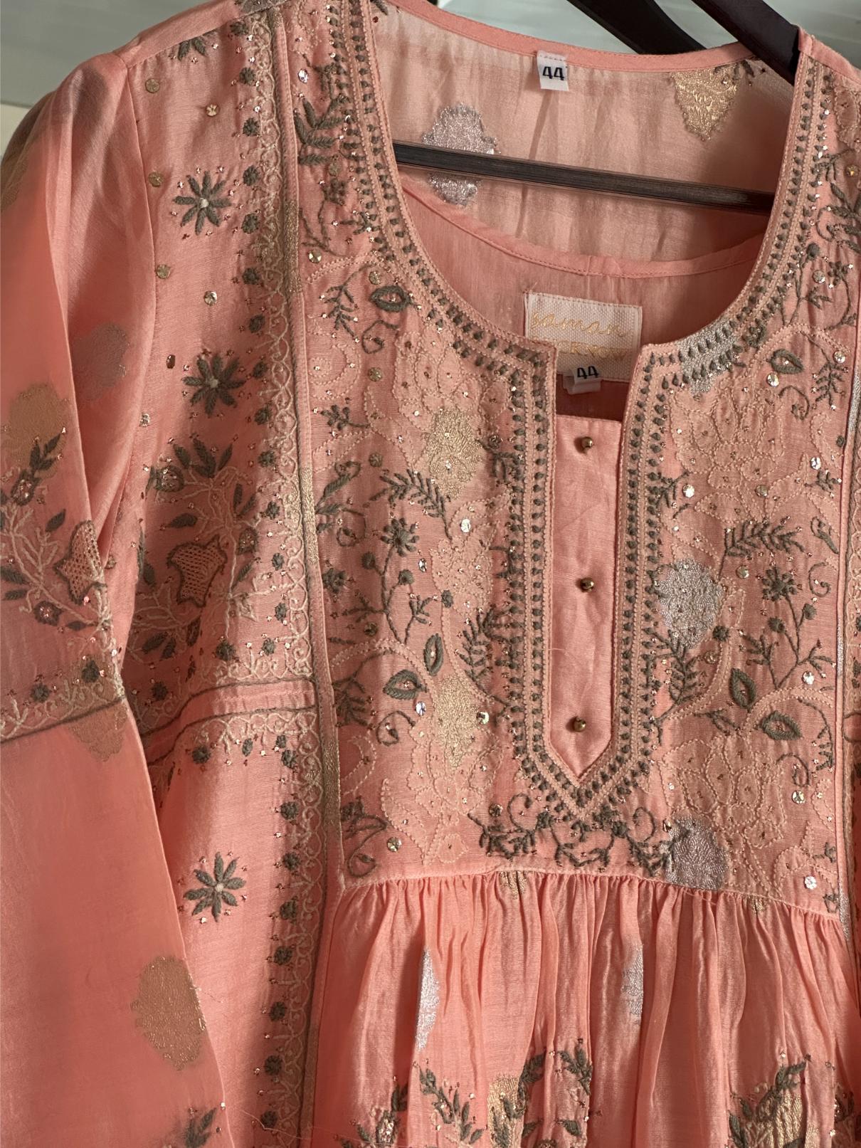 Peach Zari Chanderi Chikankari Ready to Wear Tunics