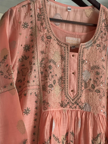 Peach Zari Chanderi Chikankari Ready to Wear Tunics