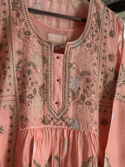Peach Zari Chanderi Chikankari Ready to Wear Tunics