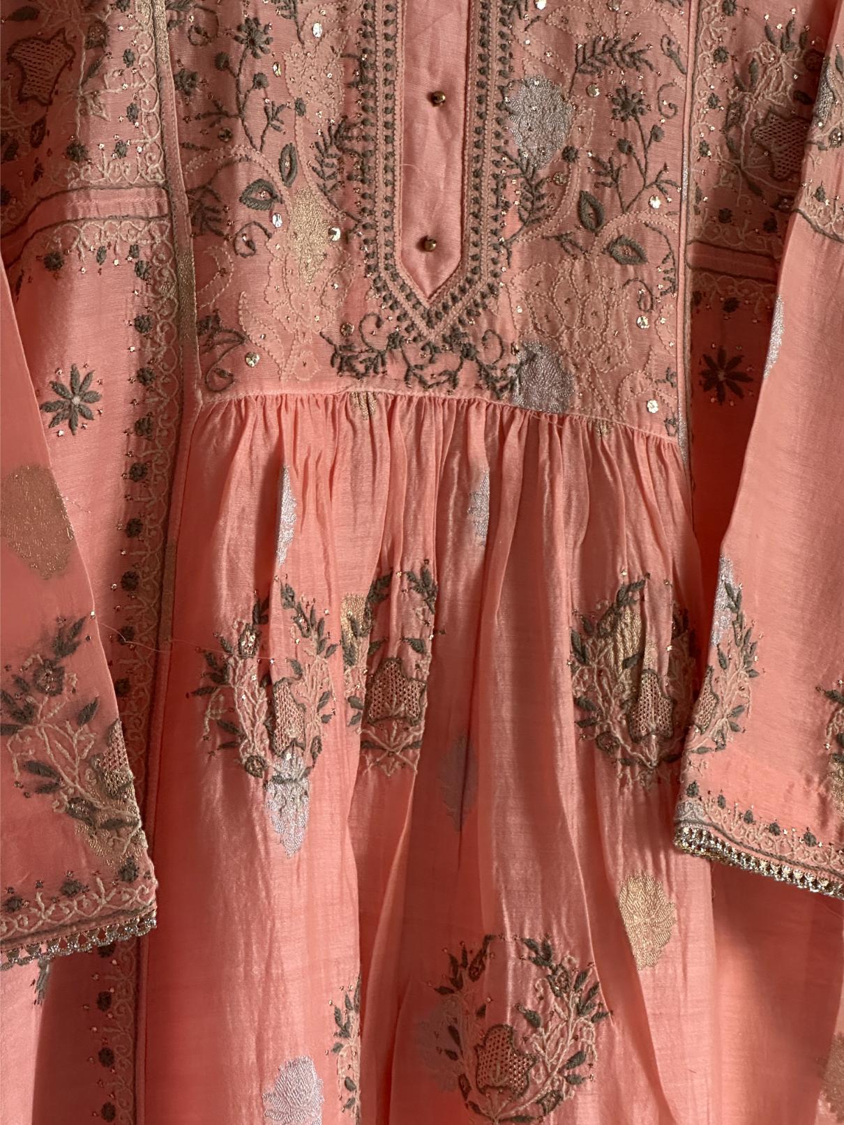 Peach Zari Chanderi Chikankari Ready to Wear Tunics