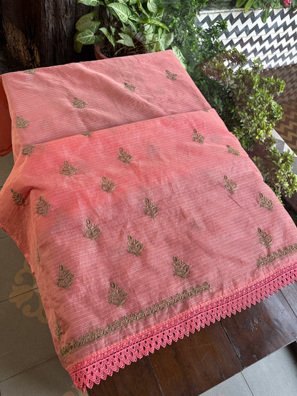 Peach Kota Chikankari Unstitched Fabrics