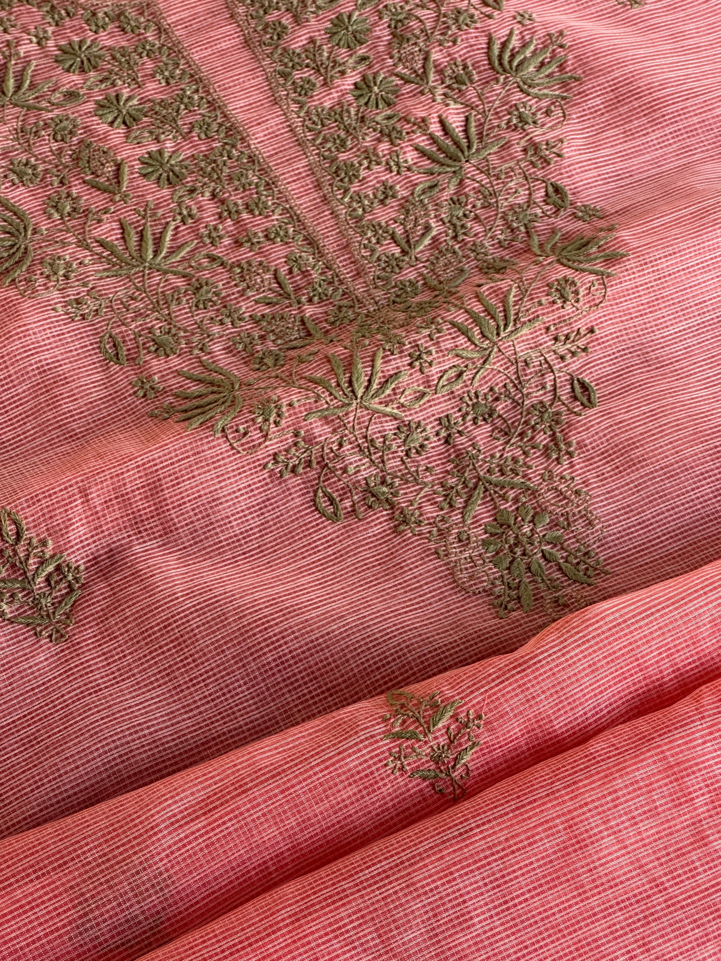 Peach Kota Chikankari Unstitched Fabrics