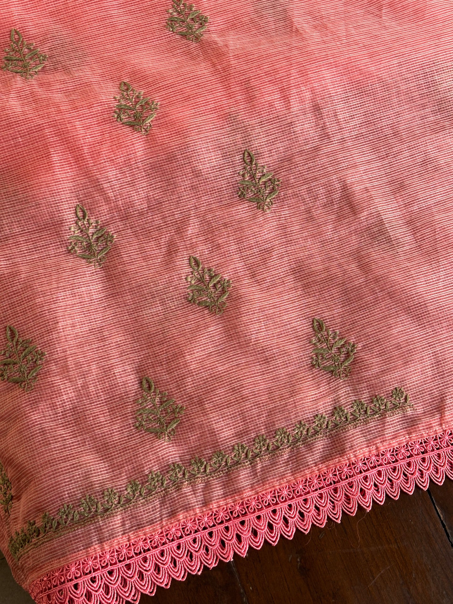 Peach Kota Chikankari Unstitched Fabrics