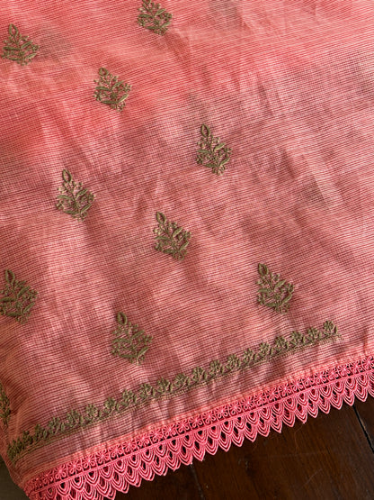 Peach Kota Chikankari Unstitched Fabrics