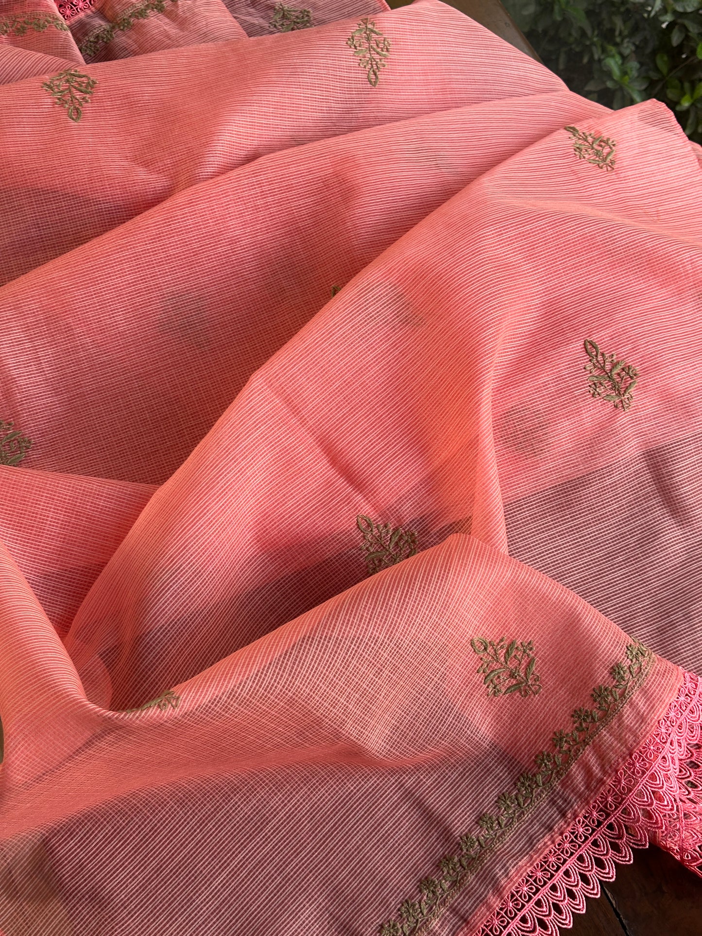Peach Kota Chikankari Unstitched Fabrics