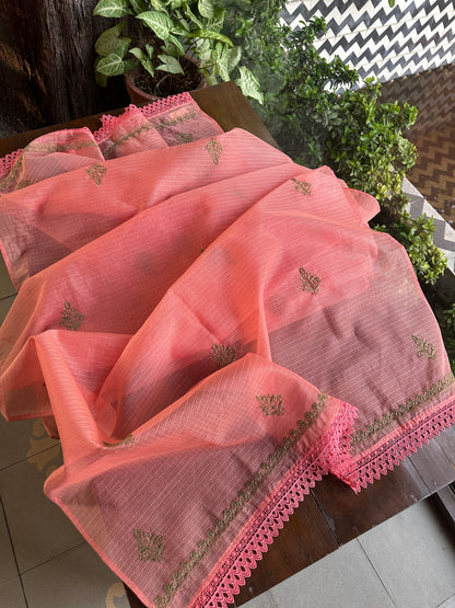 Peach Kota Chikankari Unstitched Fabrics