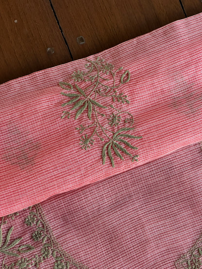 Peach Kota Chikankari Unstitched Fabrics